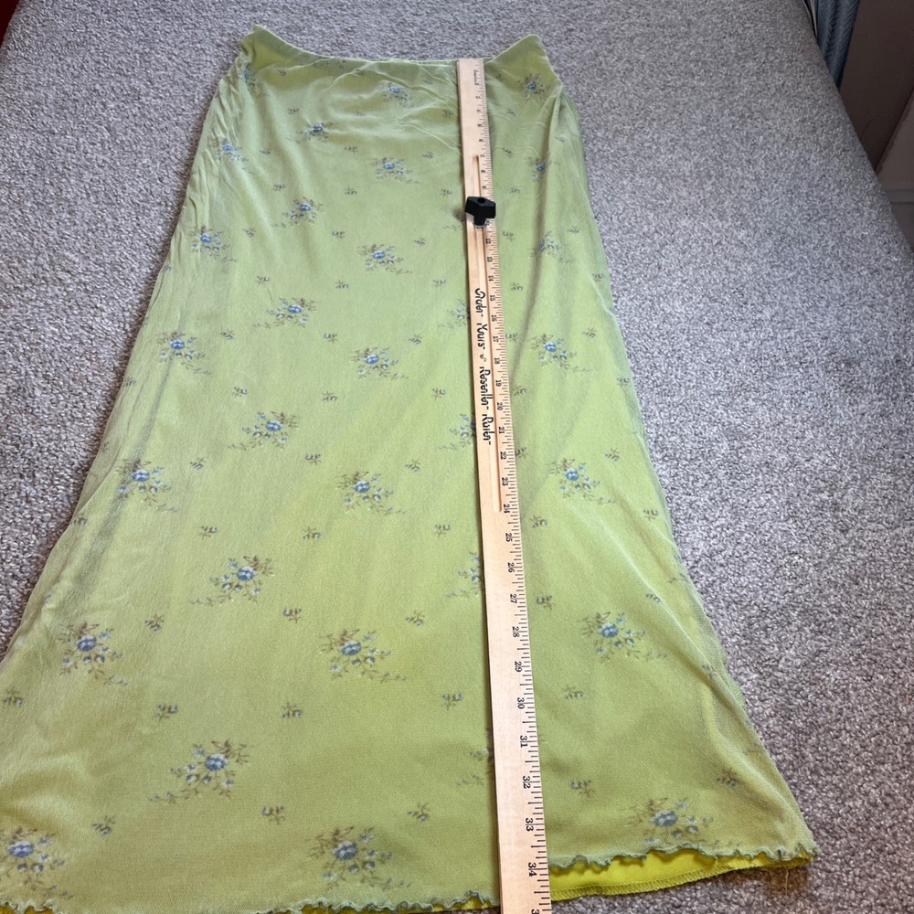 vintage y2k Floral Mesh Maxi Skirt Womens L Lime Green Lettuce Edge Cottagecore - Picture 4 of 11